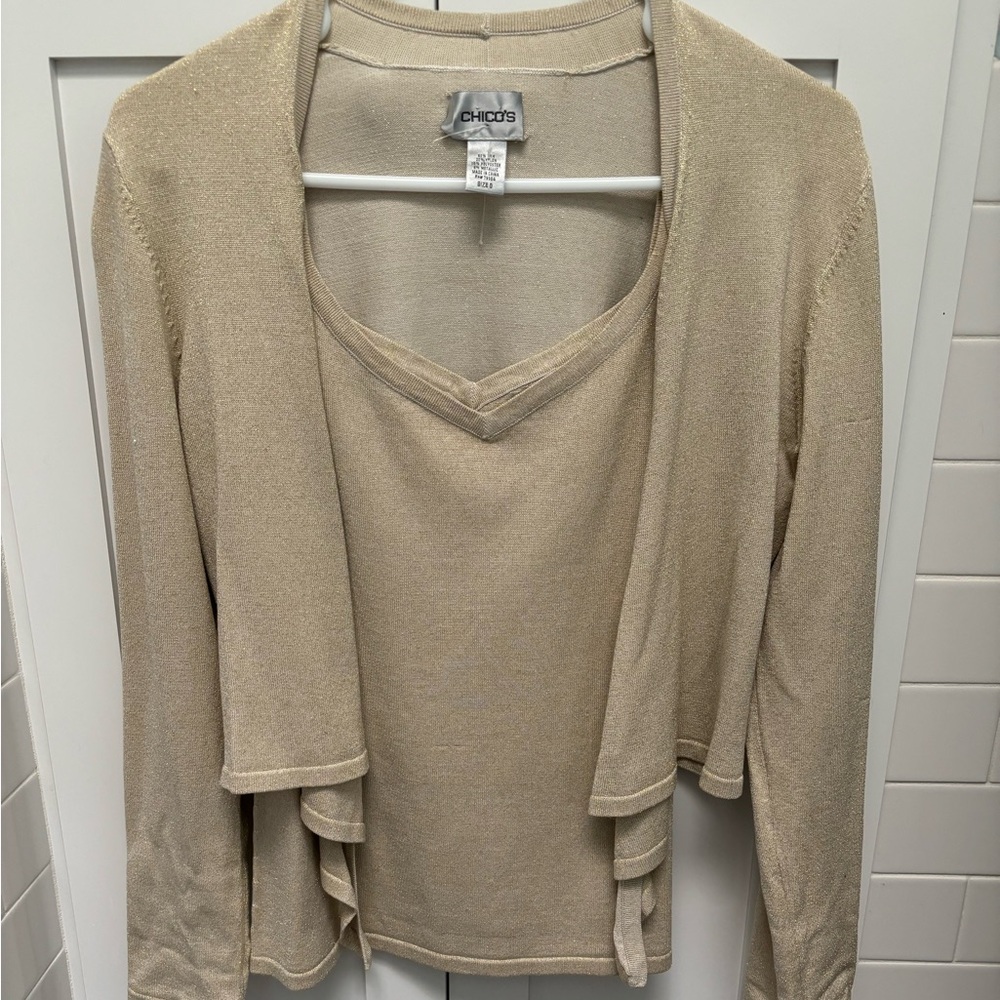 Chicos Gold Sweater Twin Sweater Set 0 XS